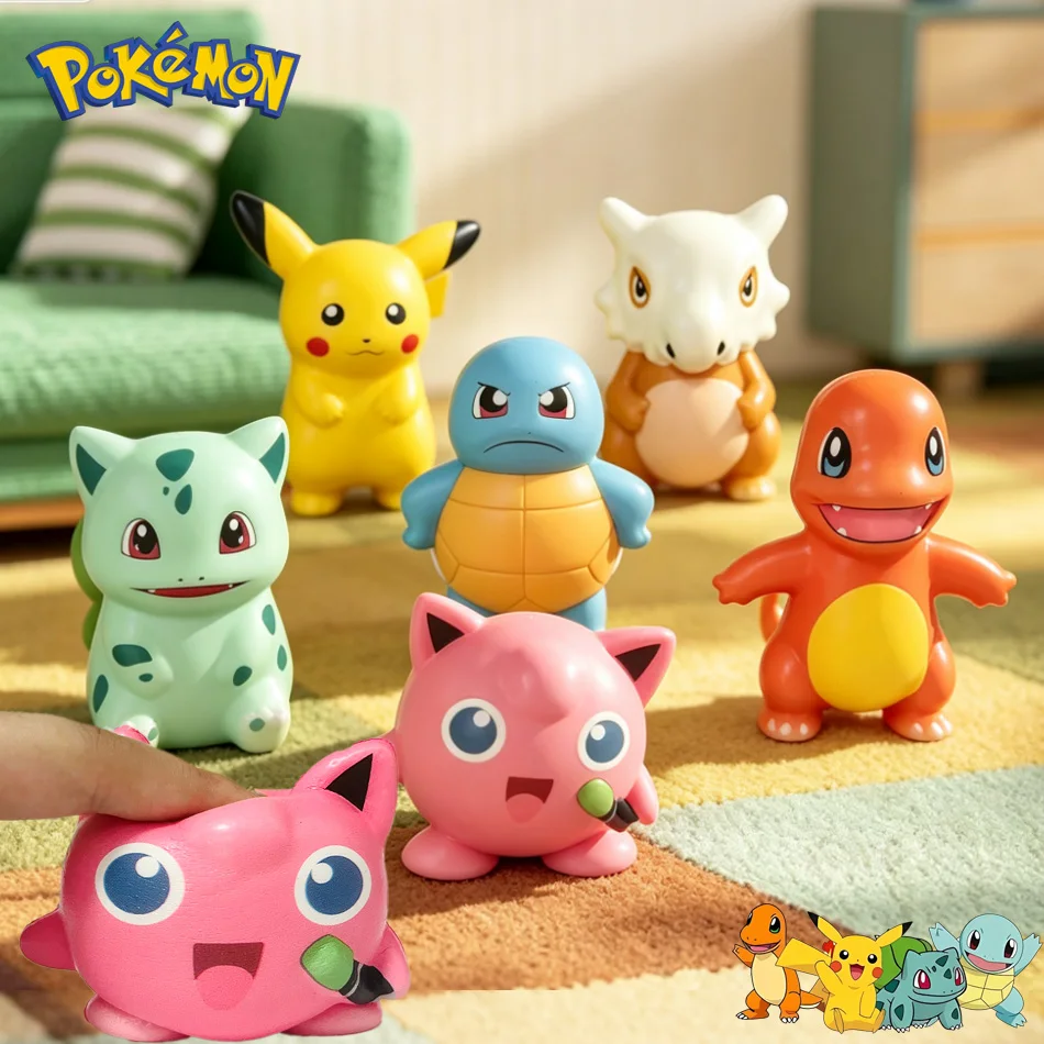 Auf Lager: Pokémon Squishy-Spielzeug, Pikachu, Squirtle, Jigglypuff, PU, langsam aufsteigendes, knaspriges Stressabbau-Spielzeug zum Quetschen