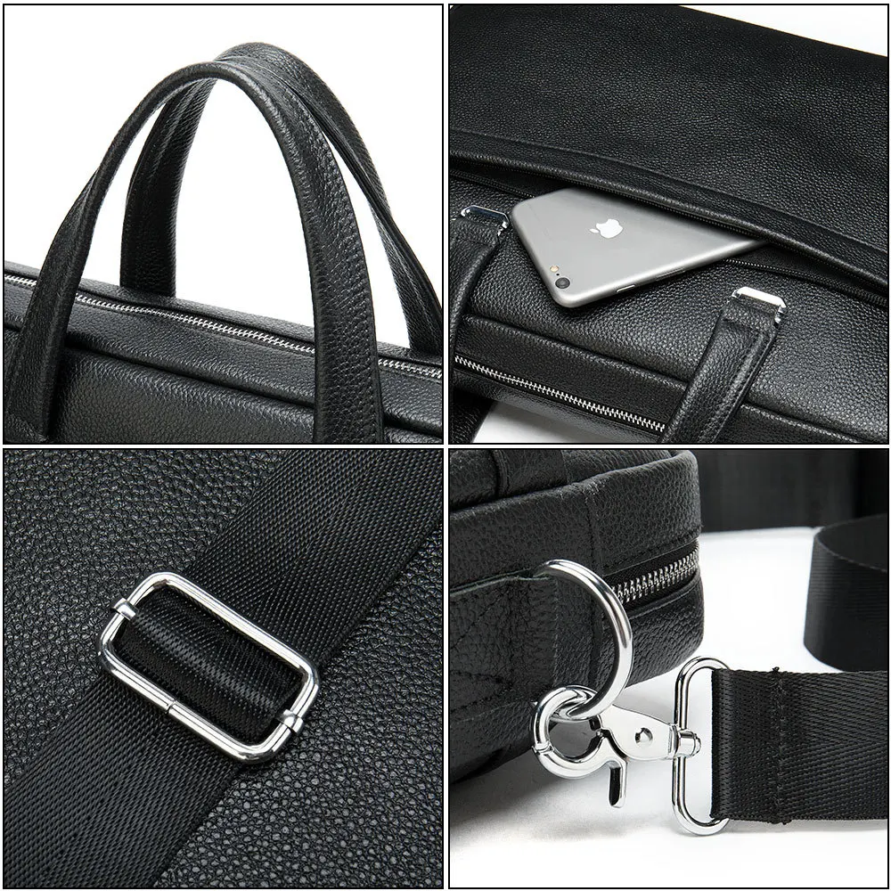 Business Commuter Leather Shoulder Bag Multi-function Computer Bag Large Capacity First Layer Cowhide Briefcase for Men