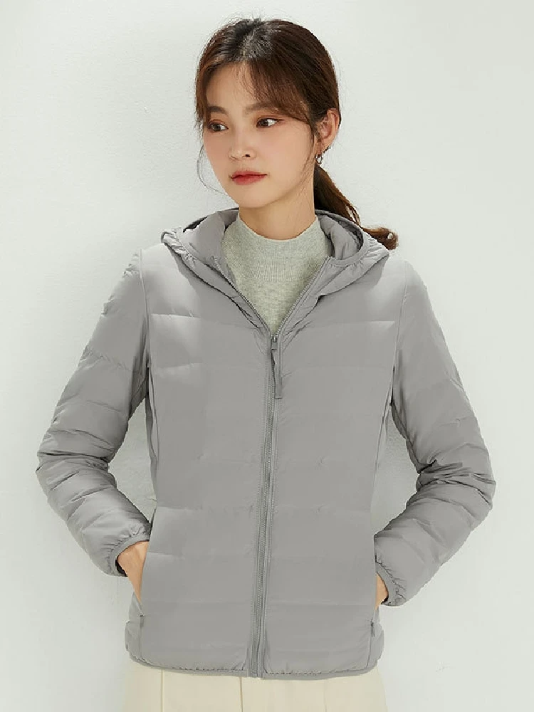 Top Grade 2023 New Women Fashion Short Puffer Jacket 90% White Duck Down Hooded Korean Slim Fit Coat Female Warm Parkas