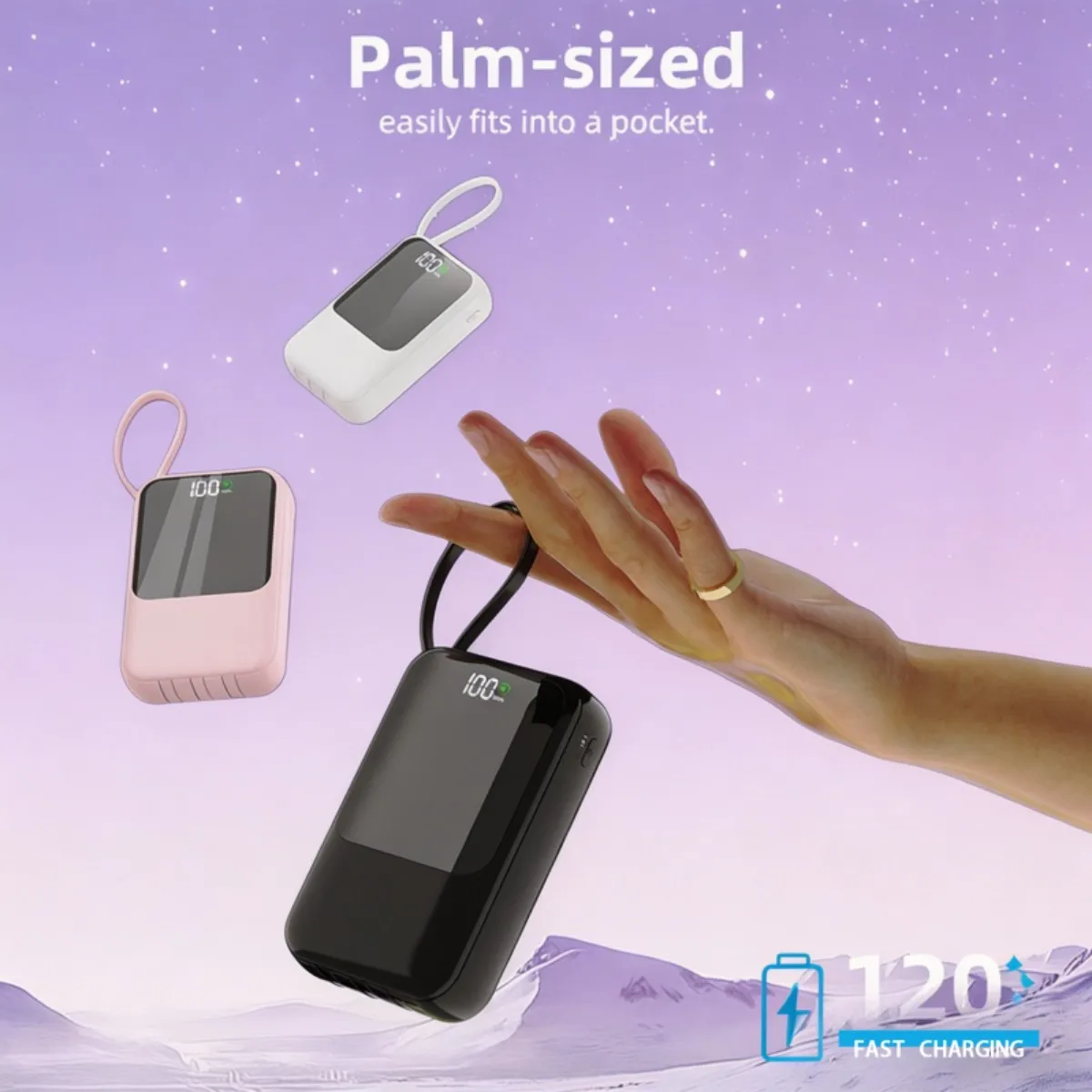 Digital Display Power Bank with Built‑in Cables, Multi‑Color Options, Compact Portable Large‑Capacity Mobile Charger for Business Trips & Trave