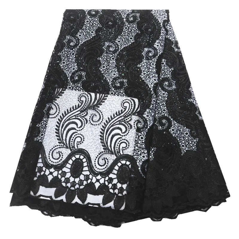 Black And White African Lace Fabric High Quality Lace With Rhinestone French Lace Fabric 5 Yards