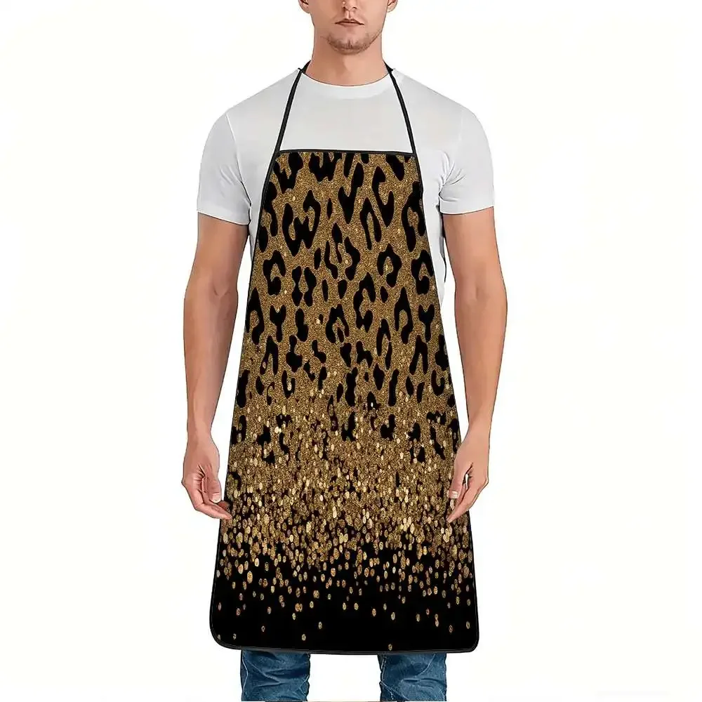 Shiny Leopard Animal Print Apron Waterproof Kitchen Cooking Bib Men Women Household Gardening Grilling Cover