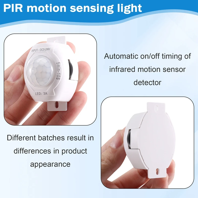 PIR Infrared Motion Sensor Detector DC5-24V Auto On Off Timer Switch Home LED Light Body PIR Motion Sensor Lamp(White)