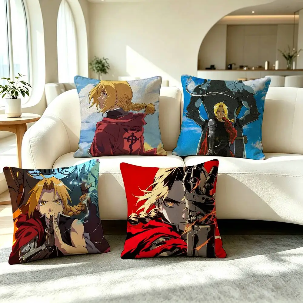 E-Edward Elric F-Fullmetal Alchemist  Square Double-Sided printed Pillow Case Bedroom Bedside Pillow Sofa Cushion Cover