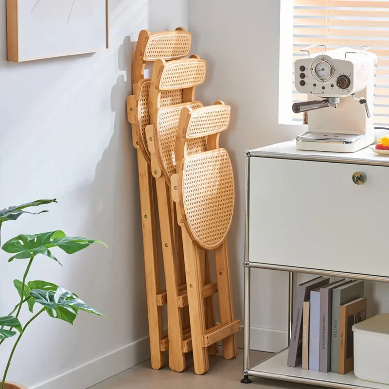 Foldable Bar Chair Home Modern Simple High Stool Solid Wood Bar Chair Restaurant Japanese Rattan Backrest Chair premium
