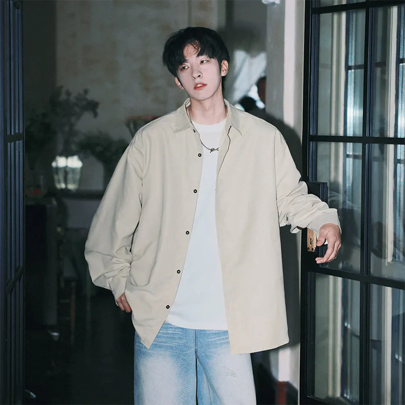 

Japanese Sle Long Sve Suede Velvet irt for Boys Couple Pink Youth Faion Outerwear Polyester Fiber Autumn Season