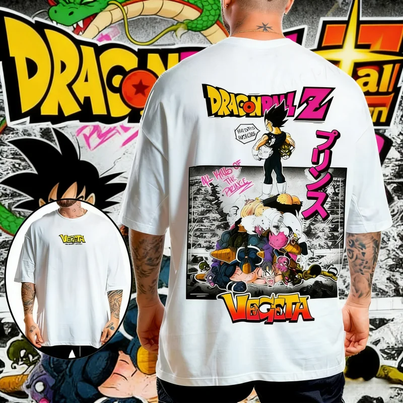 

2026 Summer Dragon Ball Z Pure Cotton Retro T-Shirt Oversized Unisex Kids Harajuku Style Sports Tee with Vegeta Comic Print Y2k