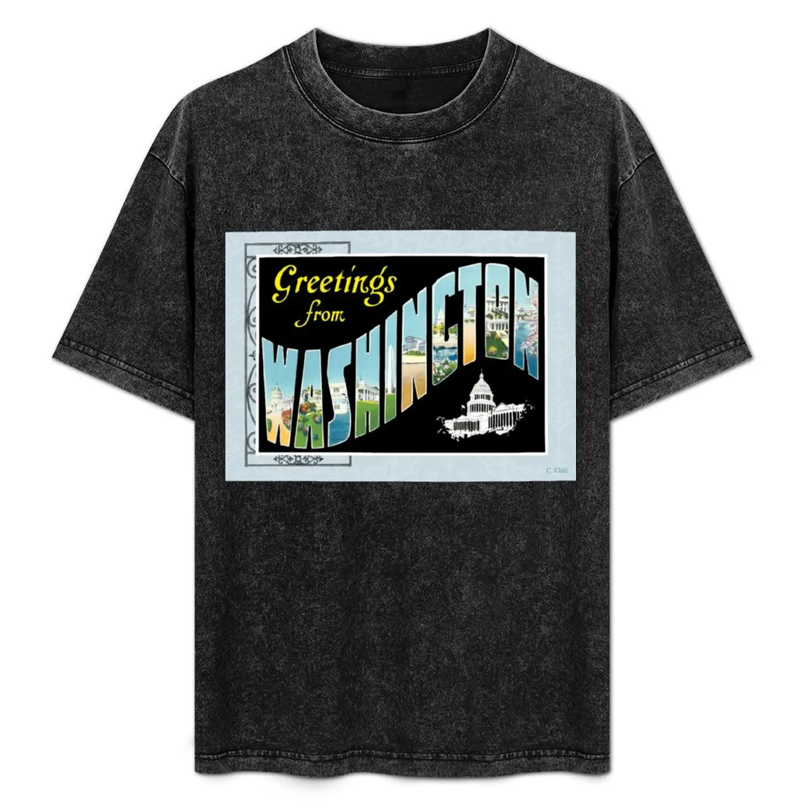 Washington DC Vintage Souvenir Postkarte T-Shirt süße Kleidung erhabene Rapper Grafik-T-Shirts Schwergewichts-T-Shirts für Männer