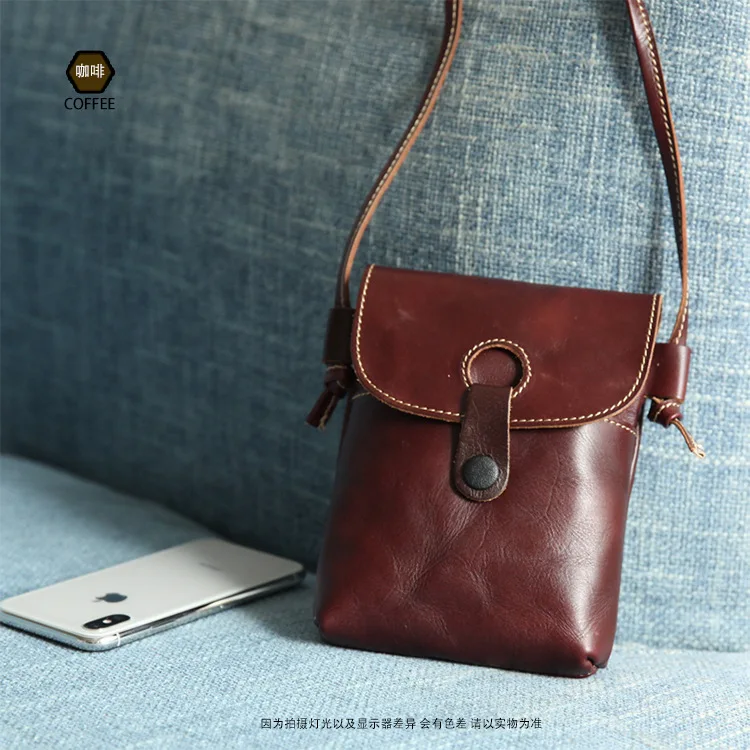 Ladies Bags 2023 New Genuine Leather Handmade Women Shoulder Bags Vintage Cowhide Solid Color Mobile Phone Bag