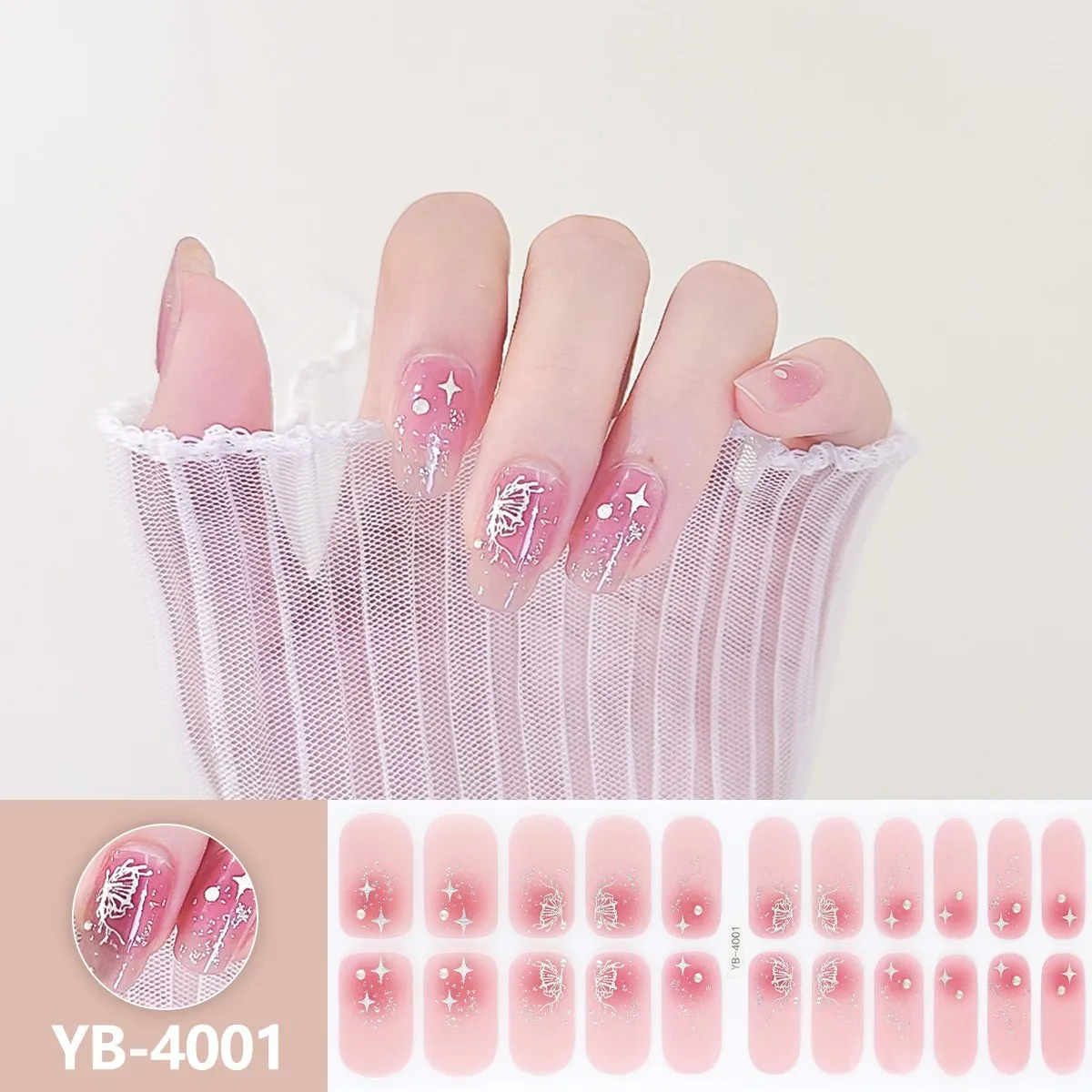 22Tips Semi-Cured Gel Nail Sticker Pure Color Nail Polish Wraps Long-Lasting Full Cover Gel Sticker Nail Decor 6