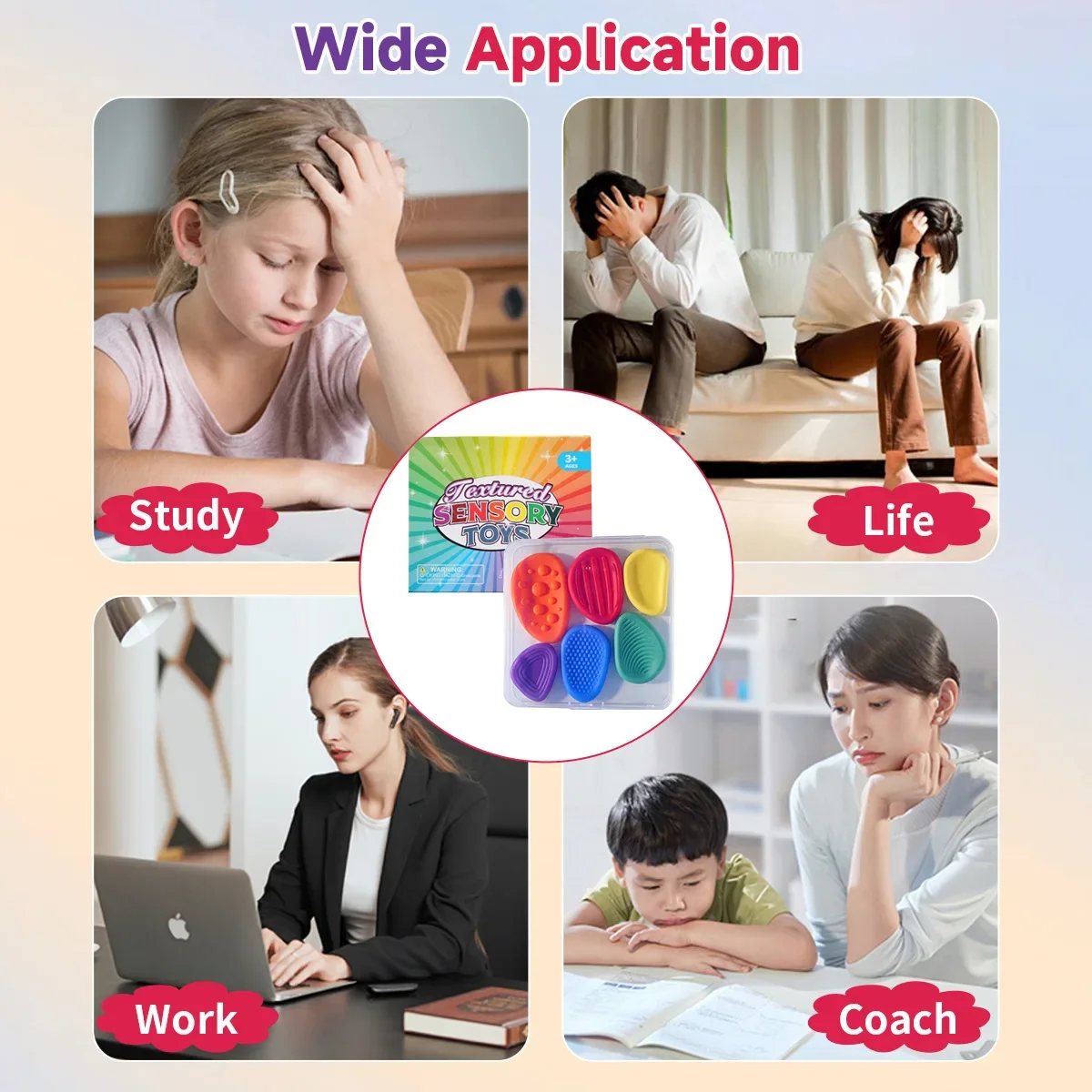 Jouets sensoriels pour enfants et adultes - 3/6 pièces - Jouet texturé pour soulager l'anxiété - Jouet anti-stress doux pour l'autisme, le TDAH - Outils apaisants