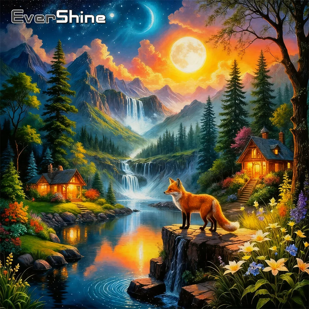 Evershine 5D DIY Diamant Malerei Berg Landschaft Wasserfall Kreuz Stich Wald Stickerei Fuchs Mosaik Haus Baum Wohnkultur