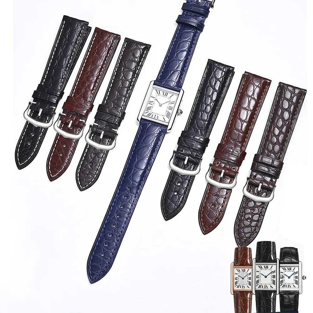 17 19 20mm 22mm  23mm 24mm For Cartier Tank London Solo Calibre crocodile leather WatchBand men women watch strap blue Bracelet