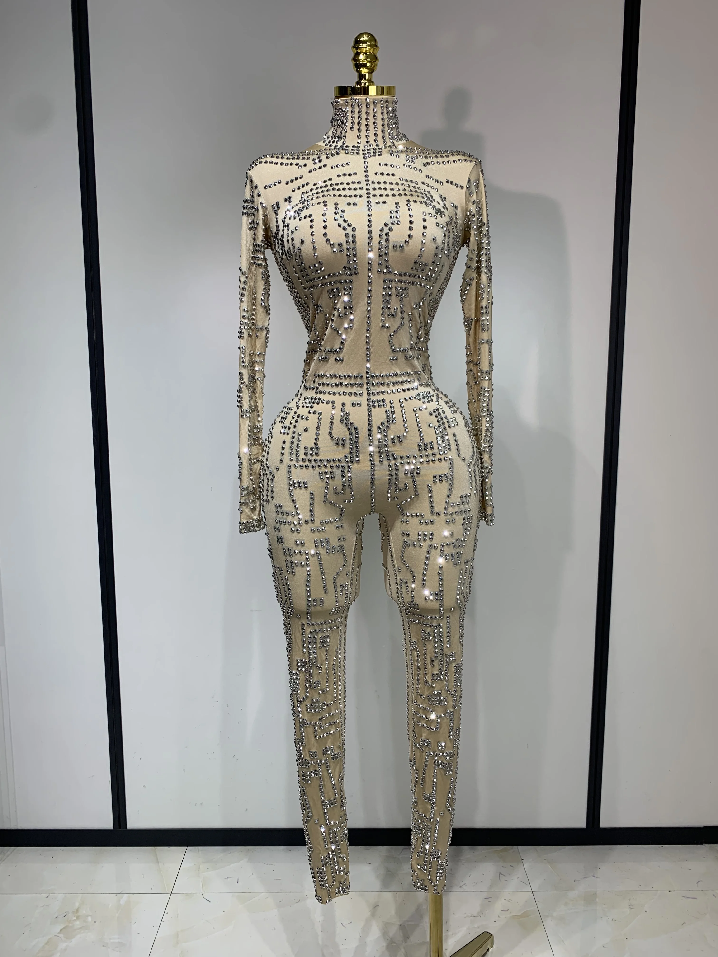 بدلة قفز مرصعة بأحجار الراين اللامعة للنساء بدلة رقص مثيرة قابلة للتمدد لحفلات أعياد الميلاد والنوادي الليلية ملابس المسرح أزياء سحب الملكة