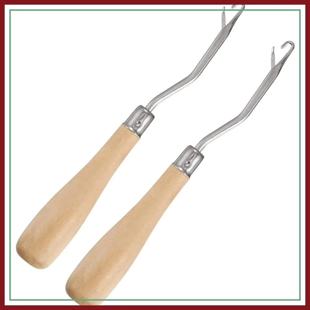 

2 Pieces 6.3 Inch Wooden Bent Latch Hook Crochet Needle for Rug Making & Art Crafts