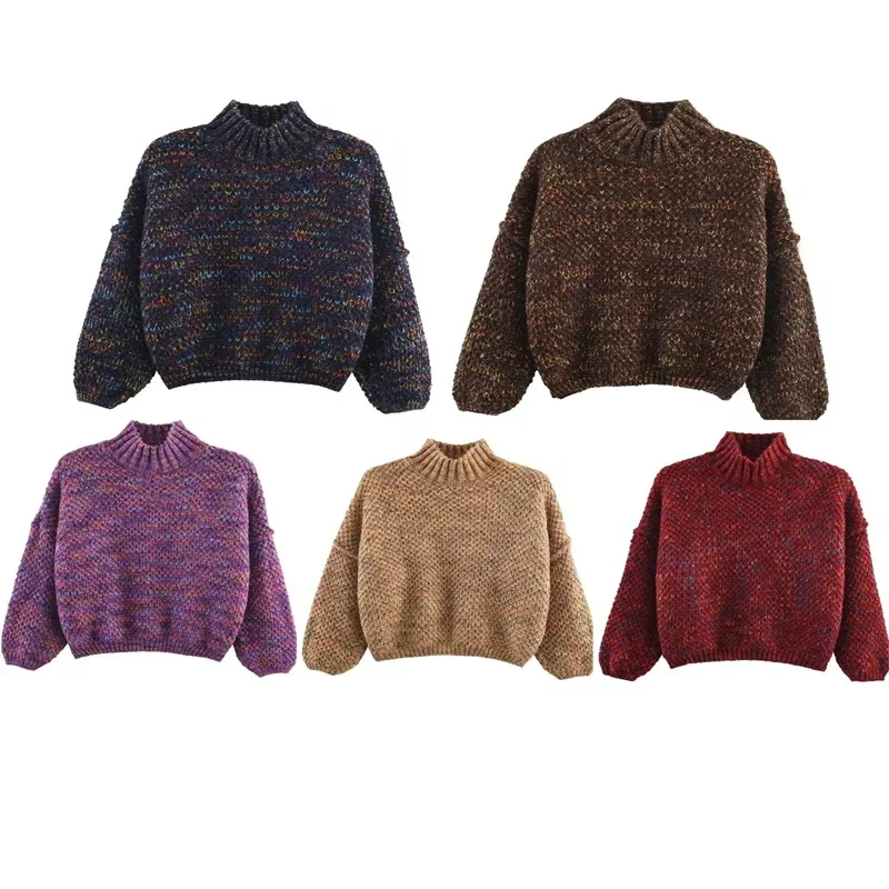 Women's Heavy Knit Turtleneck Sweater - Autumn and Winter Vintage Warm Knit Top Multi color Loose Over sized Retro Pullover