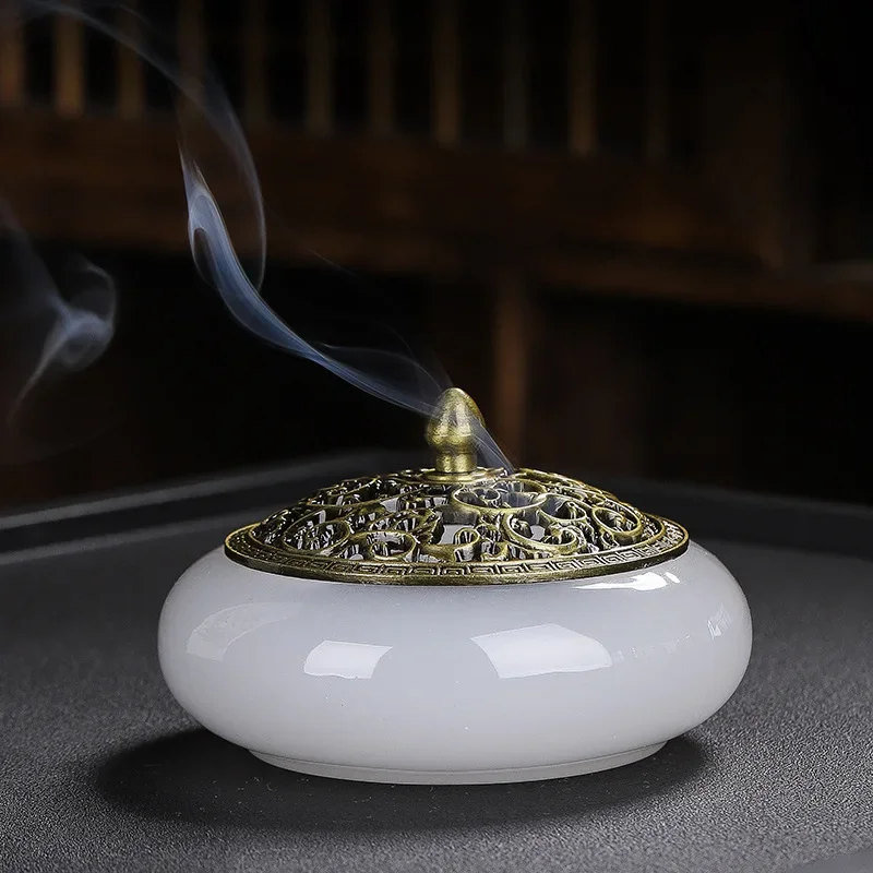 Liuli Jade Incense Colored Glass Household Indoor Decorative Zen Sandalwood Charcoal Burners for Buddha Home Decor