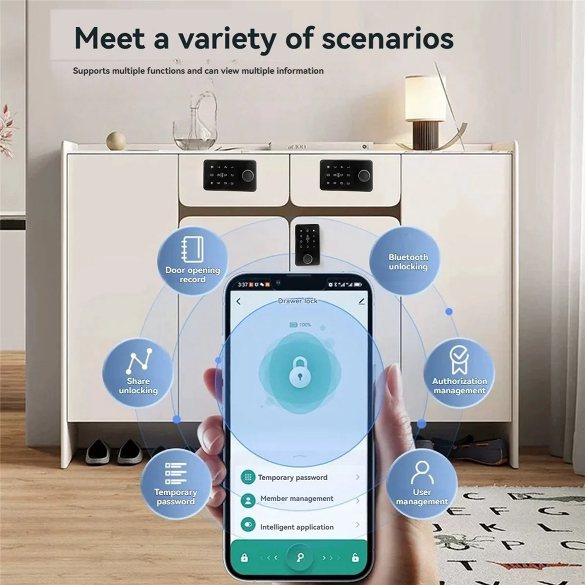 AA98 Tuya Smart Card Lock Drawer Cabinet Biometric Fingerprint Lock Home Keyless Electronic Lock APP Unlock Locker