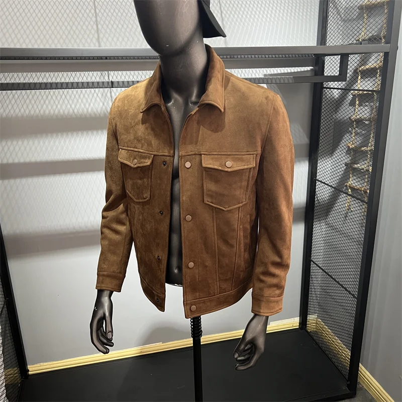 

Retro American Casual Suede Jaet for Men Spring Faionable Flip Collar Coat Hard And Haome Bull Goods