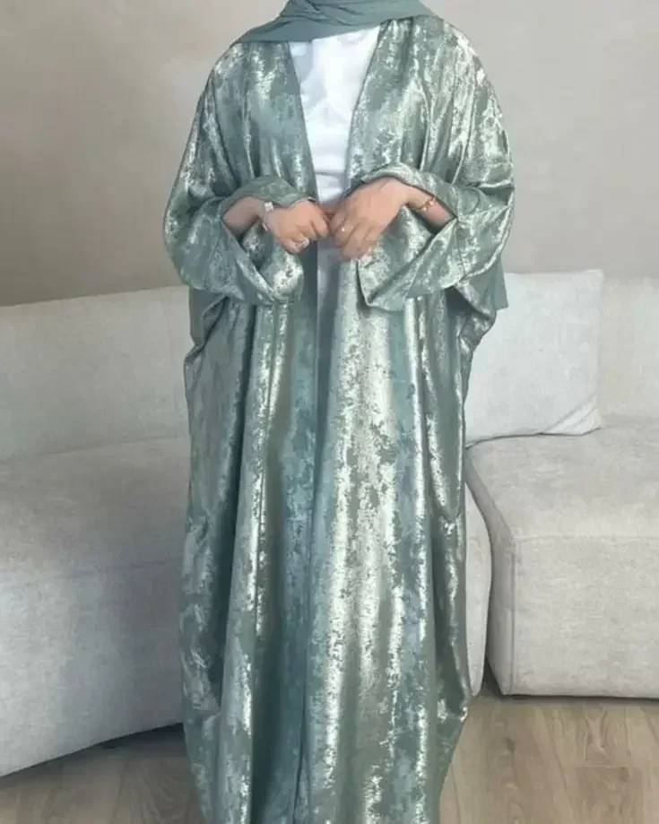 Ramadan Eid Glitter Batwing Open Kimono Abaya Dubai Luxury 2024 Muslim Abayas for Women Moroccan Kaftan Dress Islamic Clothing