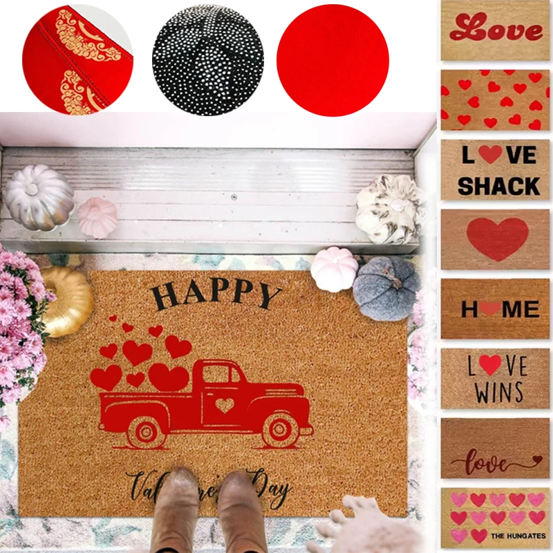 

Valentines Day Heart Print Doormat Kitchen Floor Mat No-slip Washable Entrance Welcome Standing Mats Indoor Outdoor Decoration