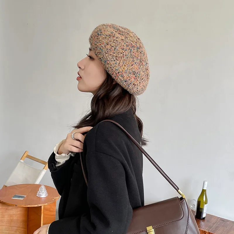 INS Beret Autumn and Winter Women Japanese Wild Student Painter Hat Outdoor Warm Knitted Pumpkin Hat Casquette