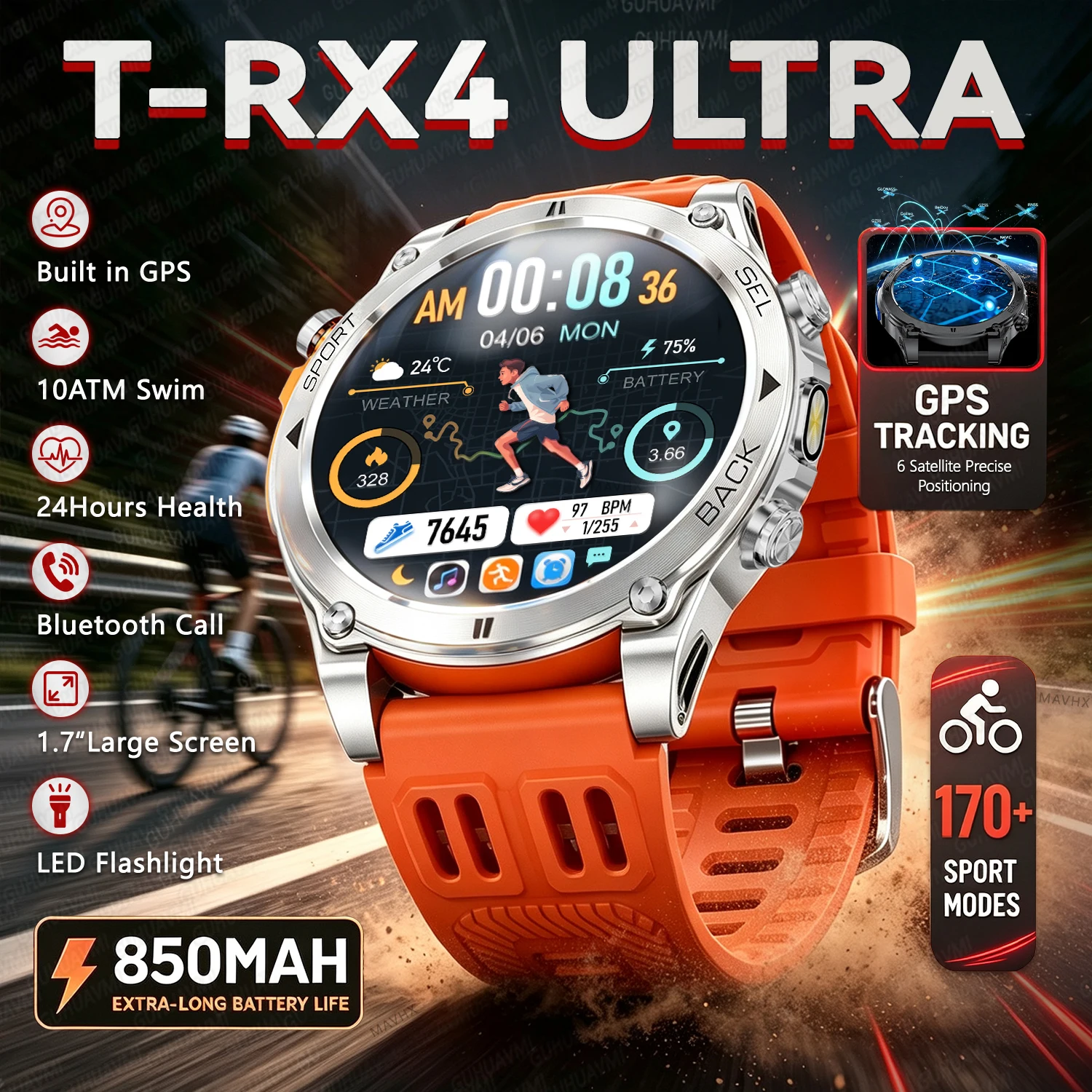 2026New T-RX4 Built-in GPS Smart Watch 10ATM Swim 850mAh Battery Compass 1.7-inch Large Screen Call Sports Smartwatch Men Women