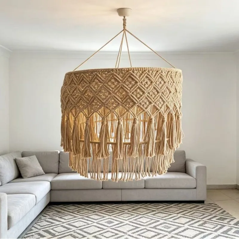 Handmade cotton rope woven lampshade Bohemian B & B soft Amazon lampshade y