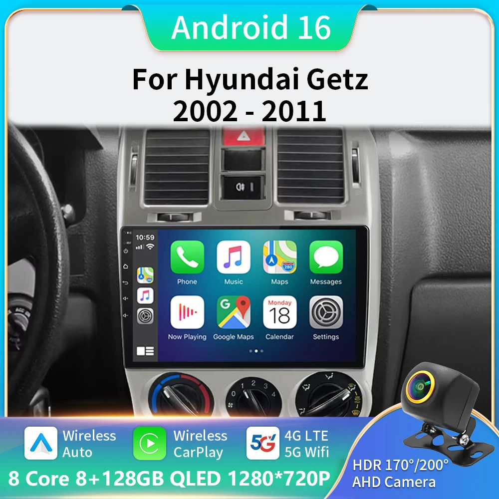 

Car Radio Multimedia Video Player For Hyundai Getz 2002-2011 Stereo Head Unit Android 16 Auto GPS Navigation QLED Screen 5G DVD