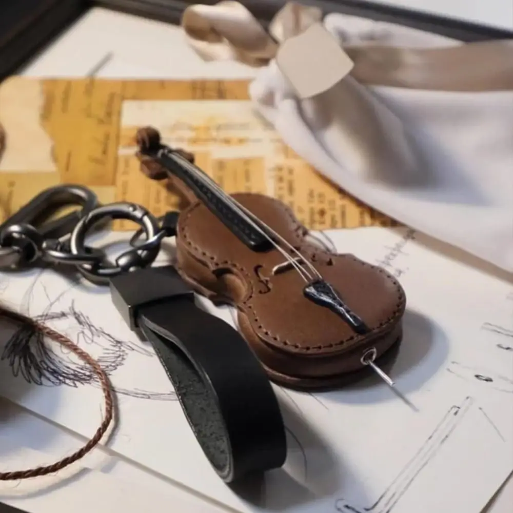 Mini Vintage PU Leather Violin & Cello Keychain Creative Friends Gifts Musical Instrument Keychain Crafted Durable Bag Pendant