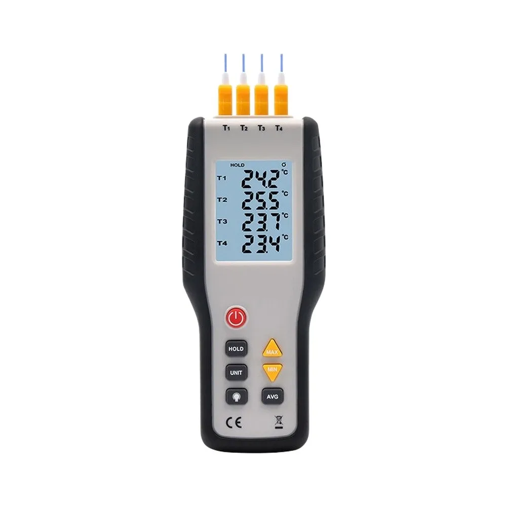 Type K Sensor Tool Black And White 4-Channel Thermometer Wide Range -200C To 1372C Data Hold Function For Extreme Environments