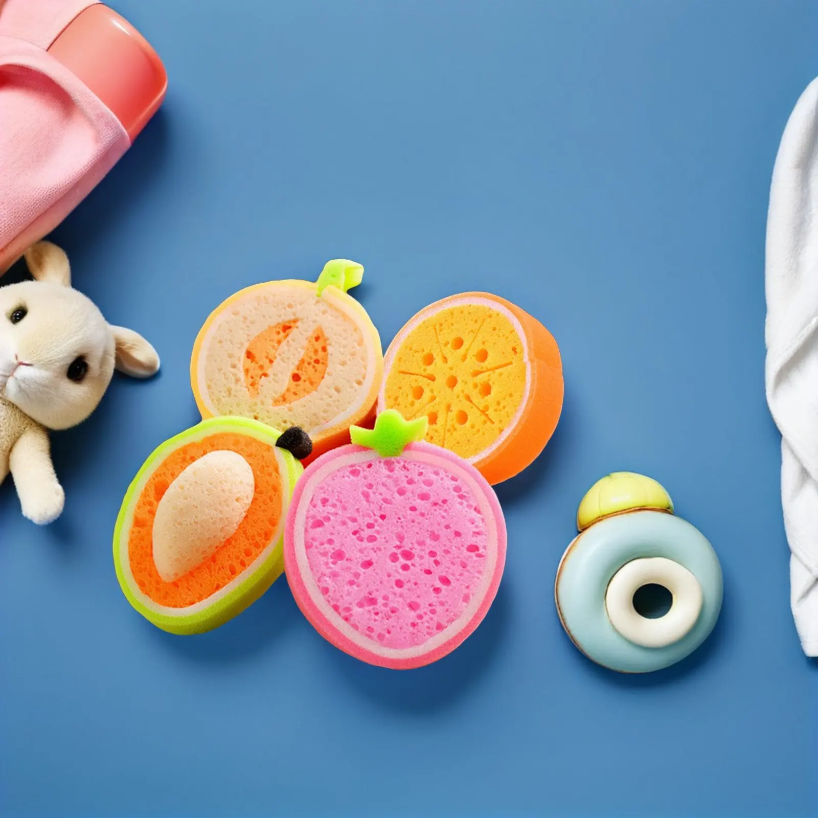 

4Pcs Bath Sponges Fruit Shape Kids Bath Tool Soft Multipurpose Sponge Set Lovely Baby Toddler Home Bathroom Use