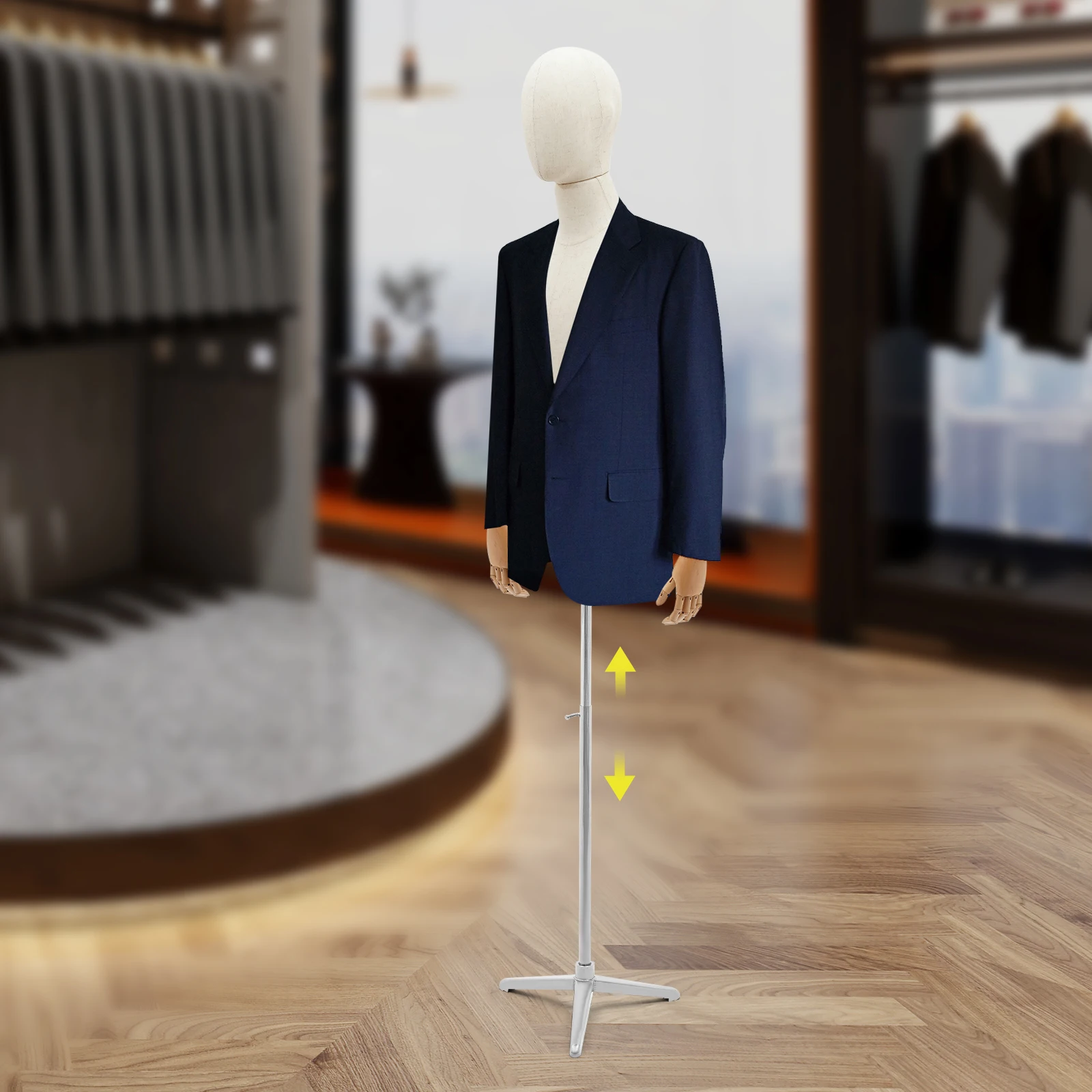 

53" - 76" Adjustable Male Dress Form, Silver Gray Mannequin Torso, Modern Male Display Dummy w/ Triangle Base, Adjustable Height