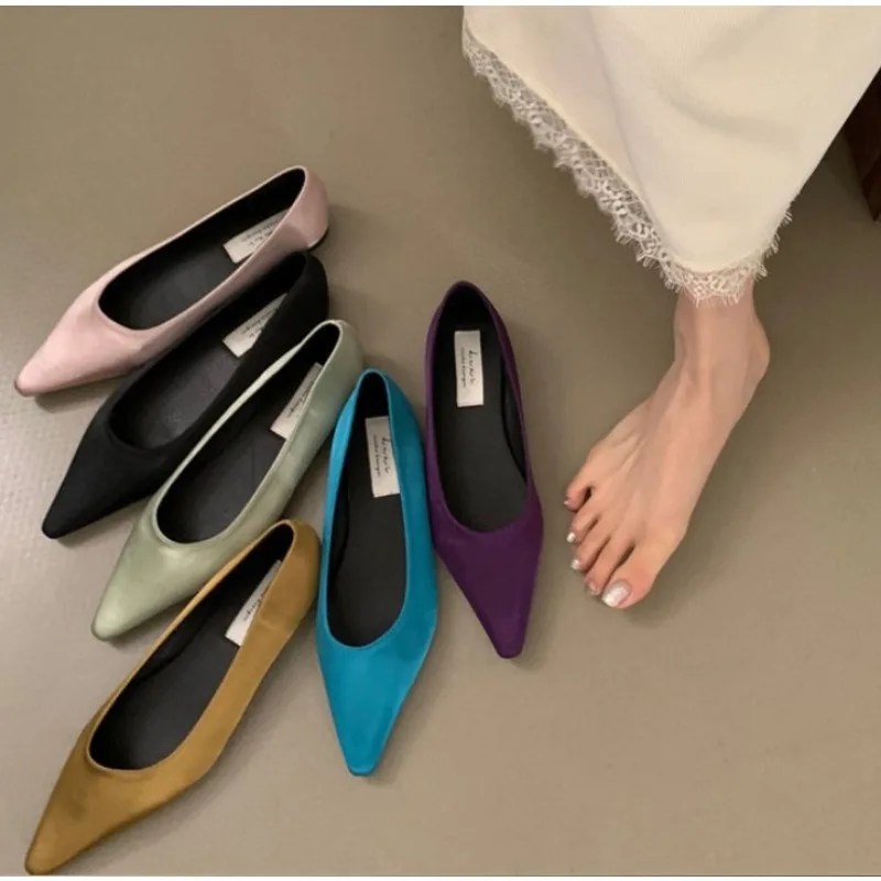 Fashion Breathable Satin Finish Ballet Flats Shoes Women Mesh Casual Shoes Soft Rubber Sole Pointed Toe Slip on Loafers Zapatos