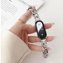 Silver Bling Bracelet for Xiaomi Smart Band 9/10/8 Wristband Metal Dressy Chain Strap for Women Luxury Mi Band 8/9 Watchband
