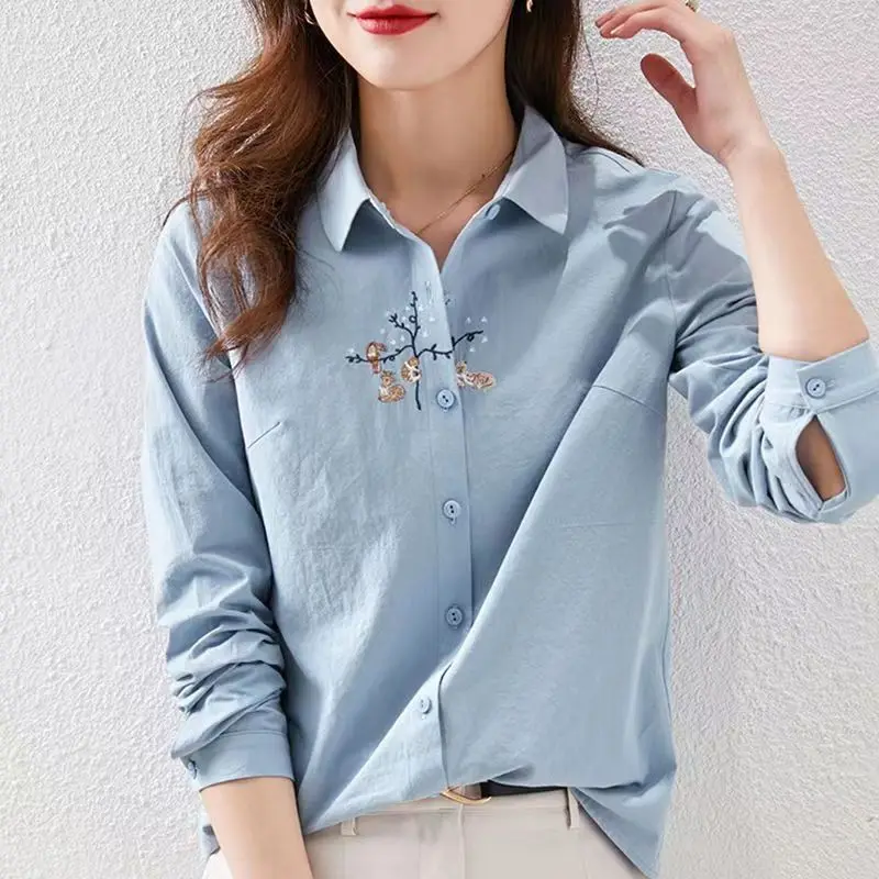 

Elegant Pure Cotton Embroidered Long Sleeve Shirt
