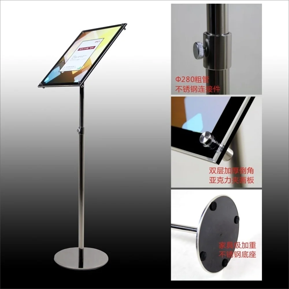 A3 Adjustable Pedestal Sign Holder Floor Stands Rack Black Acrylic Frames Advertising Banner Photo Menu Literature Display Frame