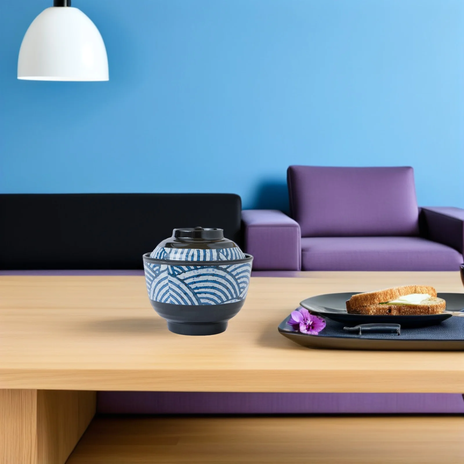 Cuenco de sopa con tapa para Miso de estilo japonés, cuenco de arroz Ramen de porcelana de melamina gruesa, suministro de cocina para restaurante pequeño, 1 ud.