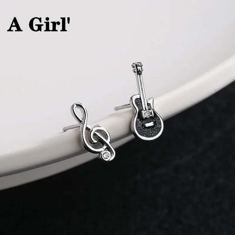 Elviragirl Asymmetric Treble Clef Guitar Stud Earrings Musical Note Earrings For Women Girls Music Lovers Gift