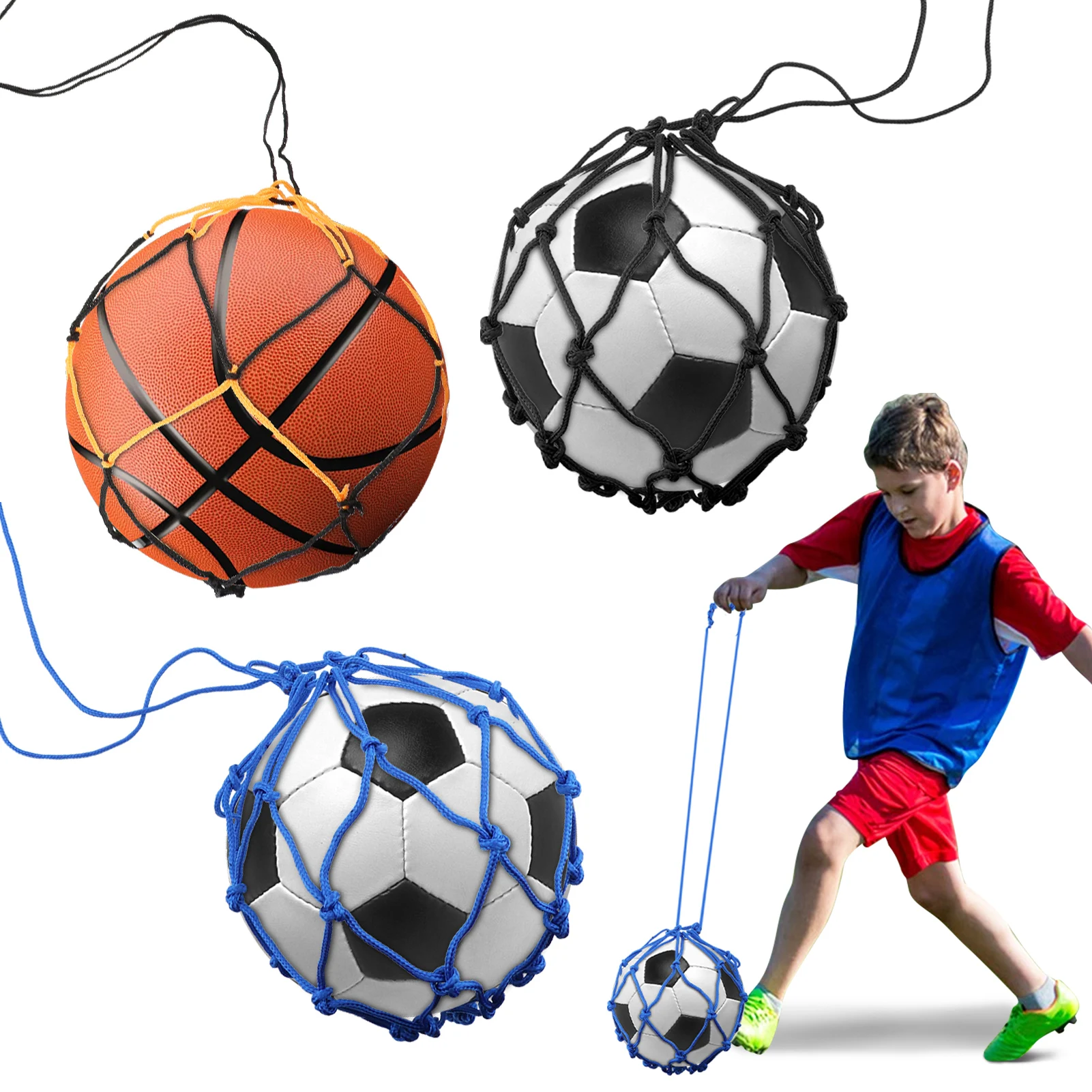 6pcs Portable Nylon Gift Solo Training Aid Practice Black Blue For Youth Adults Football Kick Trainer Set Extra Long Juggling