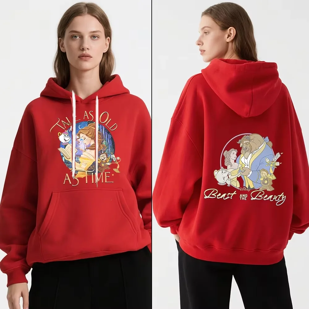 Disney Beauty and The Beast Printed Women Hooded Sweatshirt Winter  Lined Cozy Warm Pullover Soft Casual Comfortable Wear