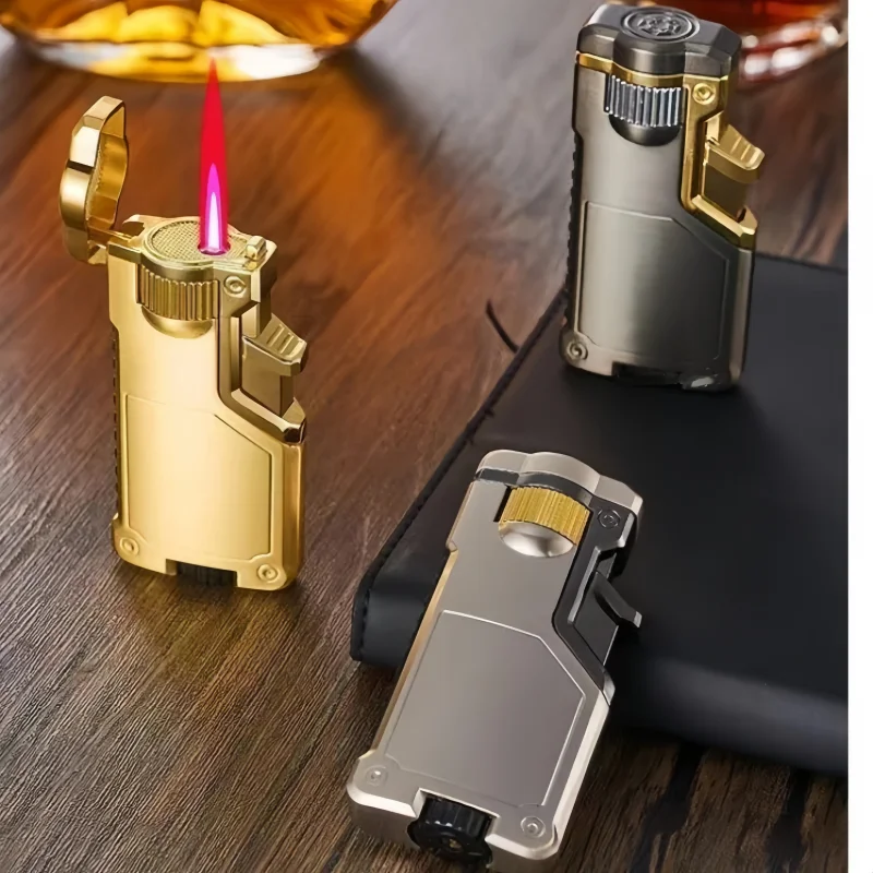 

High End Tri Color Flame Metal Inflatable Windproof Direct Fire Lighter for Business Men Selected As A Gift for Friends