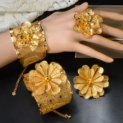Dubai Gold Color Rings Bangles Set For Women Wedding Turkish Nigerian Bride Indian Brazilian Fashion African Hawaiian Jewelry
