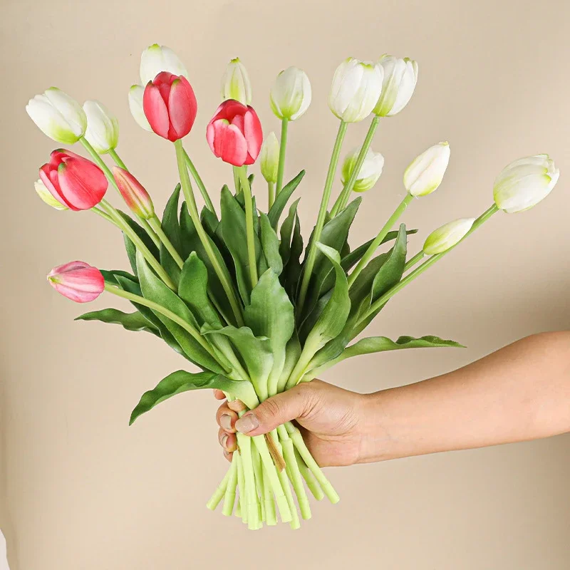 5 Head Artificial Tulips Wedding Home Decoration Simulation Flowers 3 Flowers 2 Buds Soft Plastic Tulips Feel Tulip Bouquet