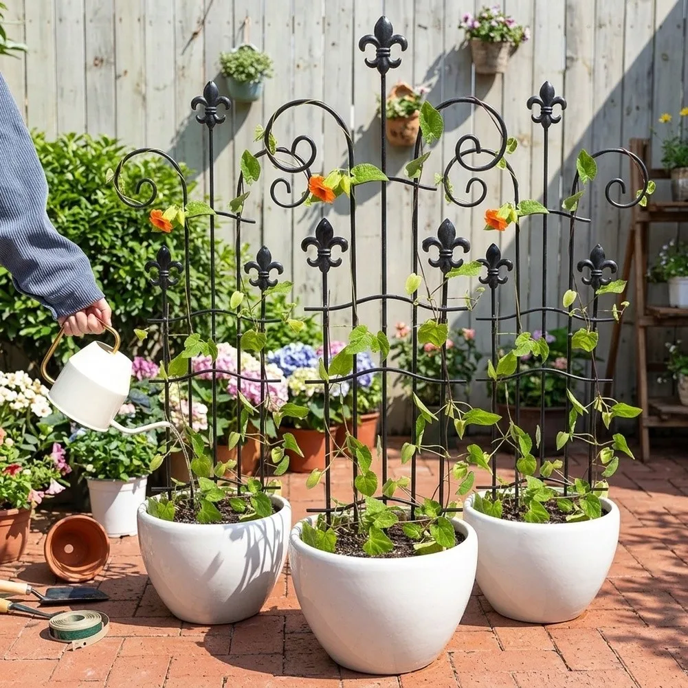 Plant Support Metal Trellis Black Iron Wire Vine Climbing Stake Indoor Outdoor Garden Potted Flower Ivy Stand Panel