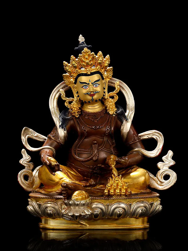 

21.5cm Pure Copper Yellow Jambhala Gilt Silver Buddhist Carving Tranic Temple Decorate Bodhisattva Figurine