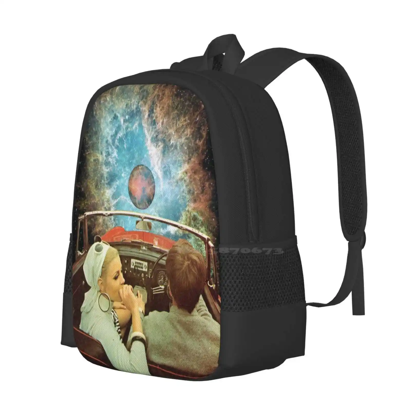 Space Trip. Hot Sale Schoolbag Backpack Fashion Bags Adventure Space Trip Car Couple Lovers Nebula Stars Universe Collage