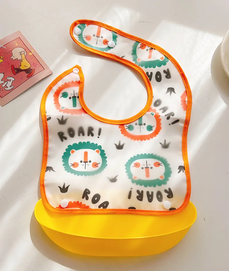 Detachable Rice Pocket Baby Feeding Bib Imitation Silicone Waterproof Bibs For Baby Kids Burp Cloth Cartoon Adjustable