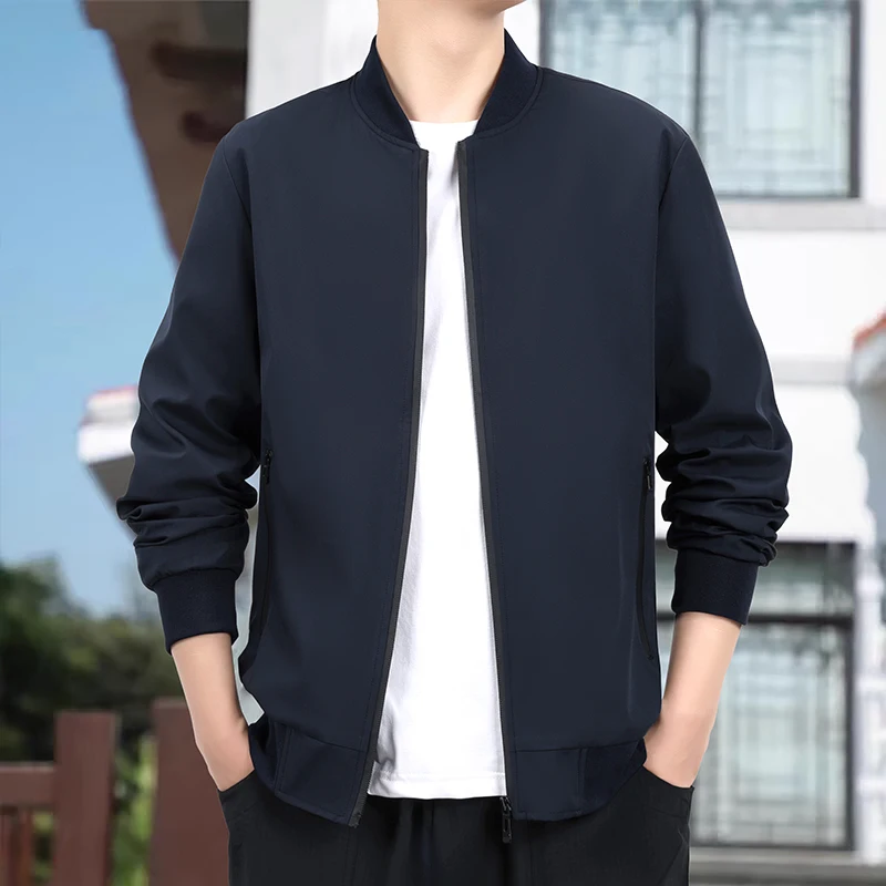 

Men Stand Up Collar Jackets Male Baseball Collar Jackets Spring and Autumn Business Thin Jackets Solid Color Men Cotton Clothes