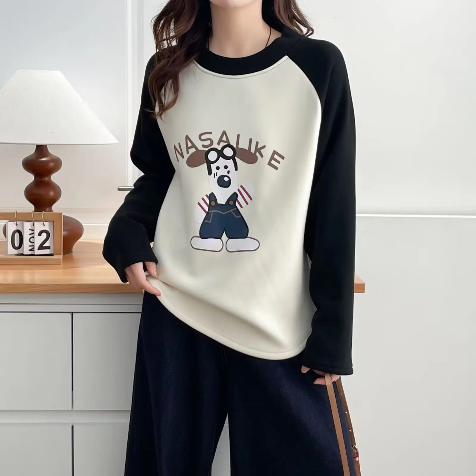 XXXXL mode grande taille femme vêtements sweat nouveau Style d'hiver jeune imprimé couleur bloc polaire chaud épaissir hauts 2563